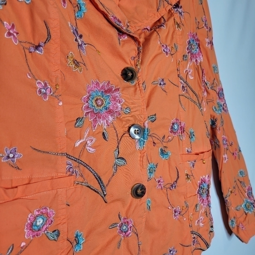 Johnny Was Orange Floral Embroidered Deconstructed Blazer - Picture 6 of 16